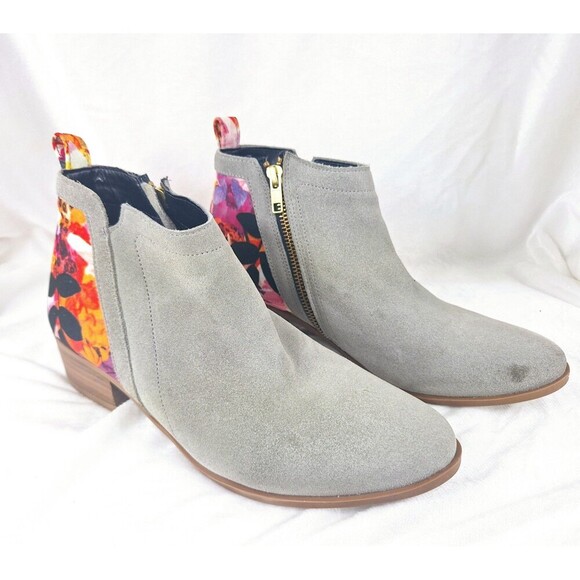 Inkkas Yuuki Floral Beige Suede Bootie Western Boho Hippie Cowboy Size 9 - Picture 1 of 8